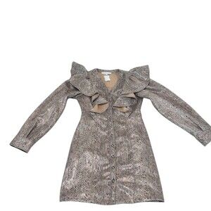 Karlie Dress Womens Size L Gray Ruffle Python Snake Print